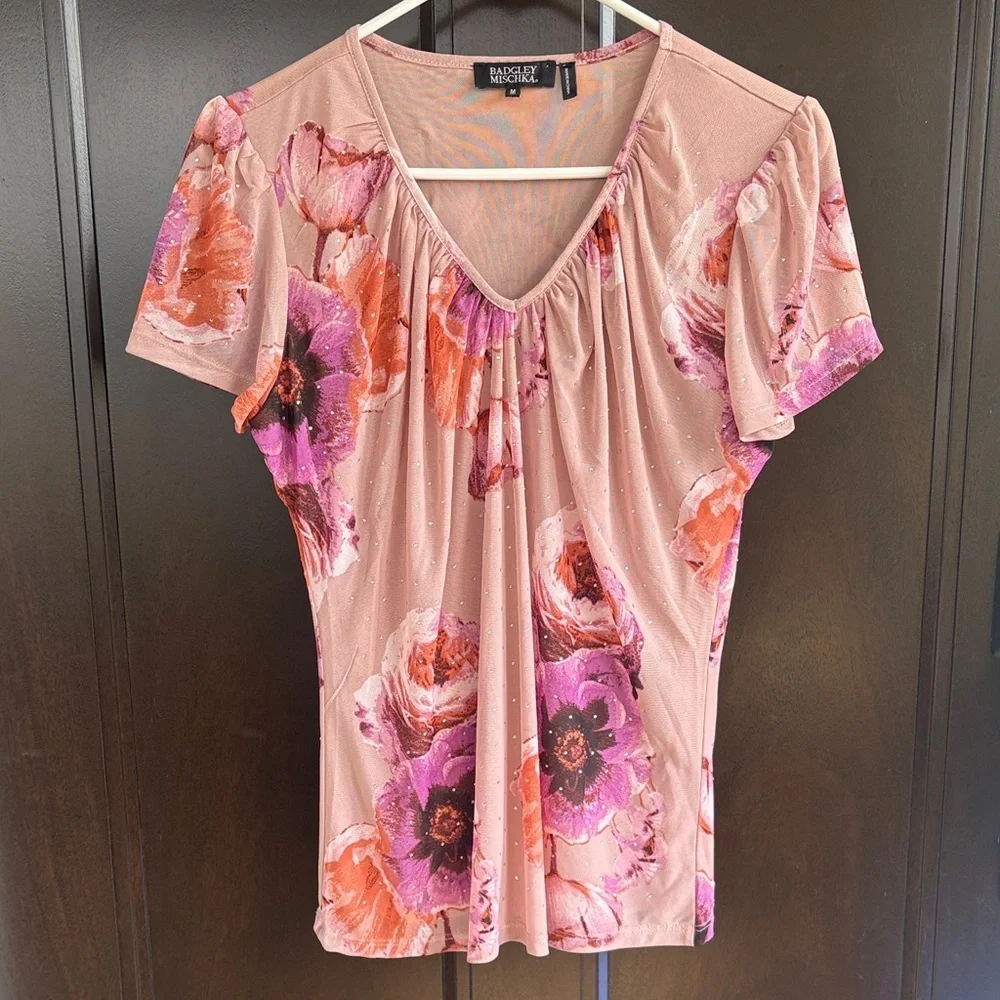 Like New Badgley Mischka Floral Rhinestone Studded Top Medium